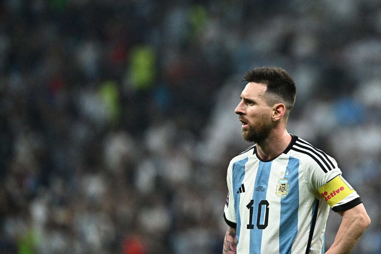 Argentina's forward #10 Lionel Messi looks on during the Qatar 2022 World Cup football semi-final match between Argentina and Croatia at Lusail Stadium in Lusail, north of Doha on December 13, 2022. (Photo by Jewel SAMAD / AFP)