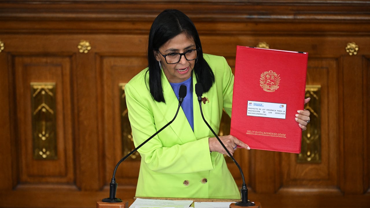 Delcy Rodríguez con la Constitución de Venezuela