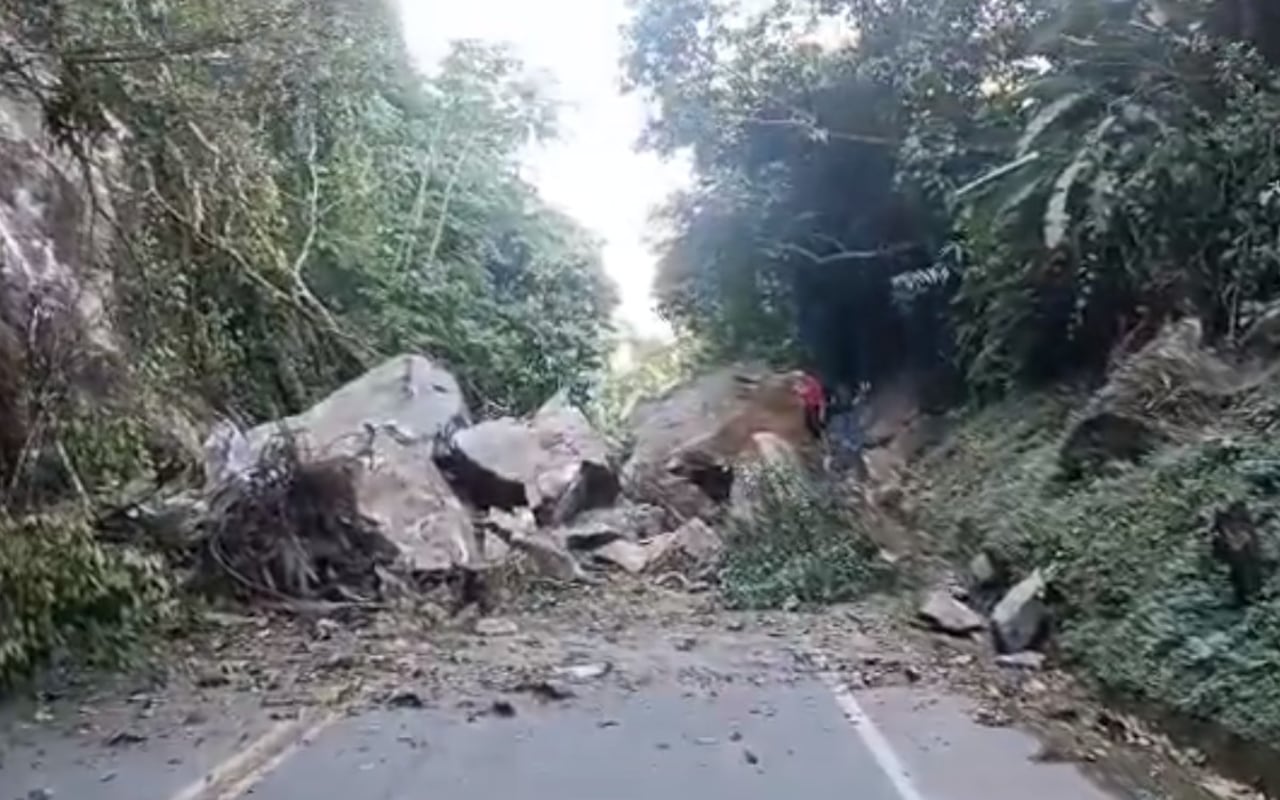 Imagen de las rocas que cayeron sobre la vía.