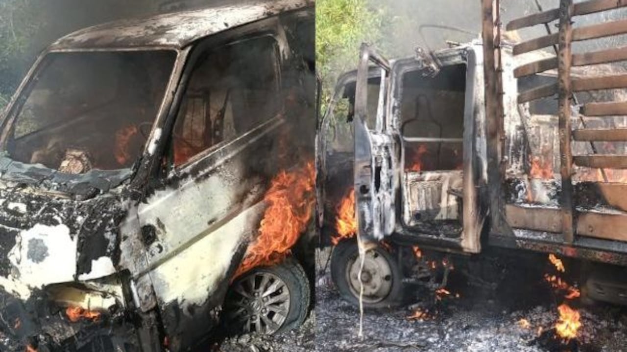 Dos vehículos del Grupo de Energía Bogotá fueron incinerados por hombres armados en la vereda Posito, zona rural de San Pedro.