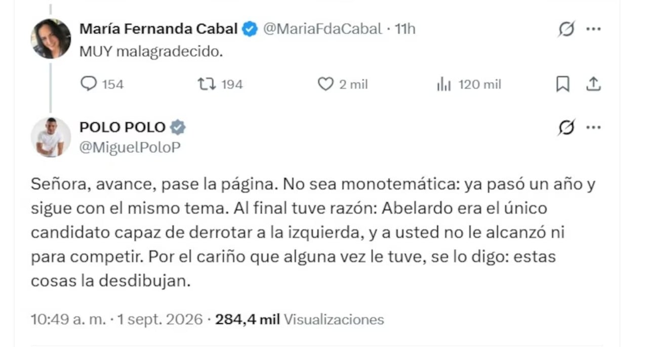 Rifirrafe entre María Fernanda Cabal y Miguel Polo Polo