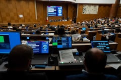 La personera de Jamundí, Martha Isabel Gutiérrez Segura, durante su intervención en la Conferencia Internacional de los Ombudsman en Roma, Italia, donde expuso las estrategias de paz implementadas en los barrios y veredas del municipio.