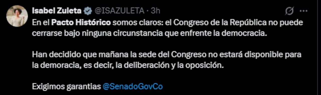 Publicación de X, realizada por Isabel Zuleta, Lideresa social, ambientalista popular y feminista comunitaria.