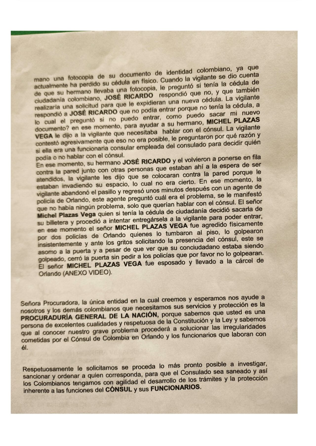 Queja Procuraduría consulado de Orlando