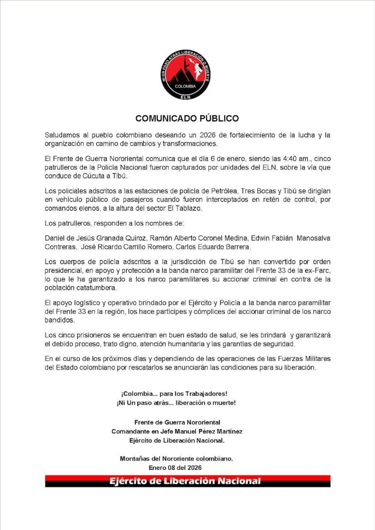 Comunicado ELN