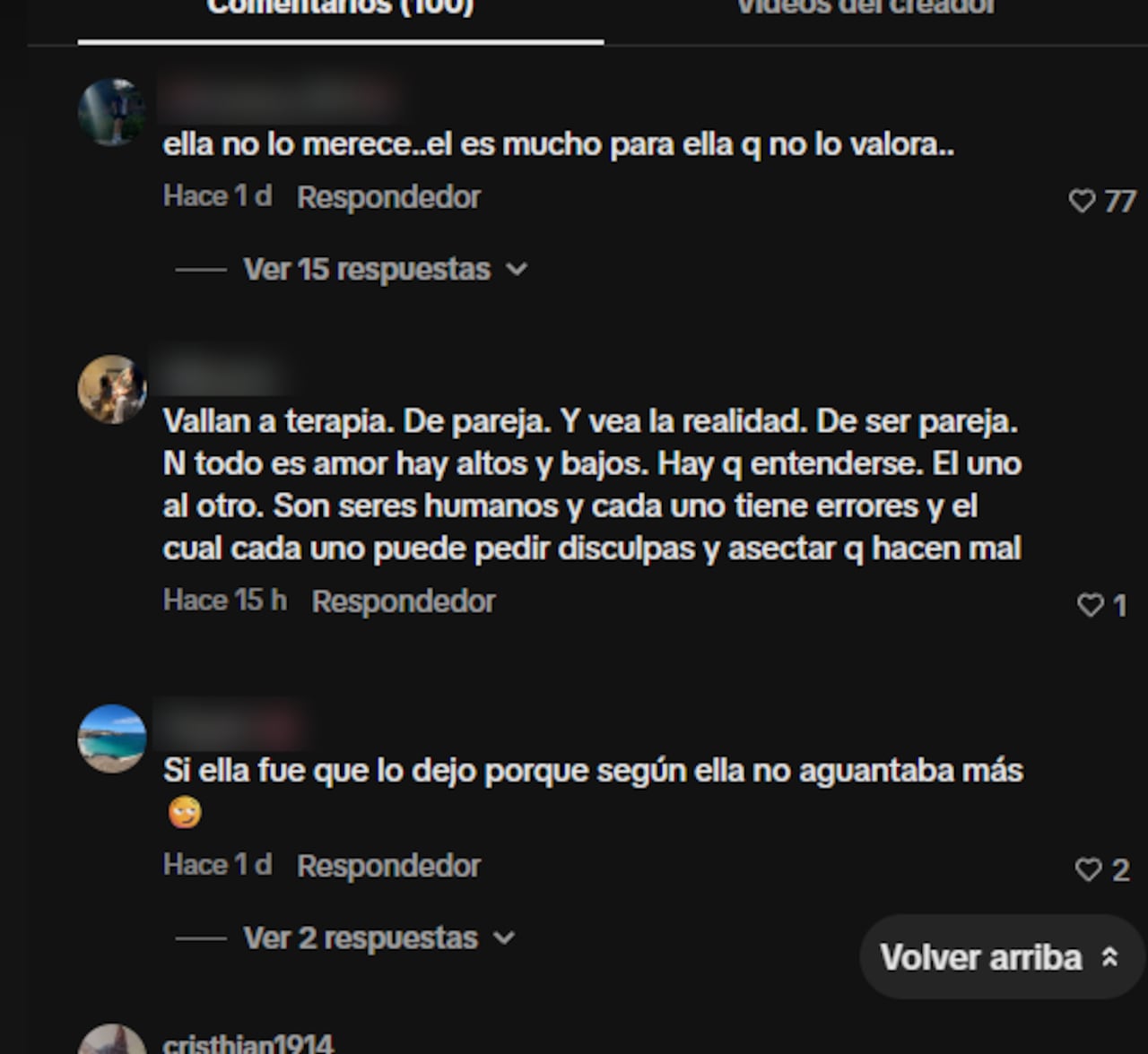Comentarios de algunos fanaticos de la pareja de influencers.
