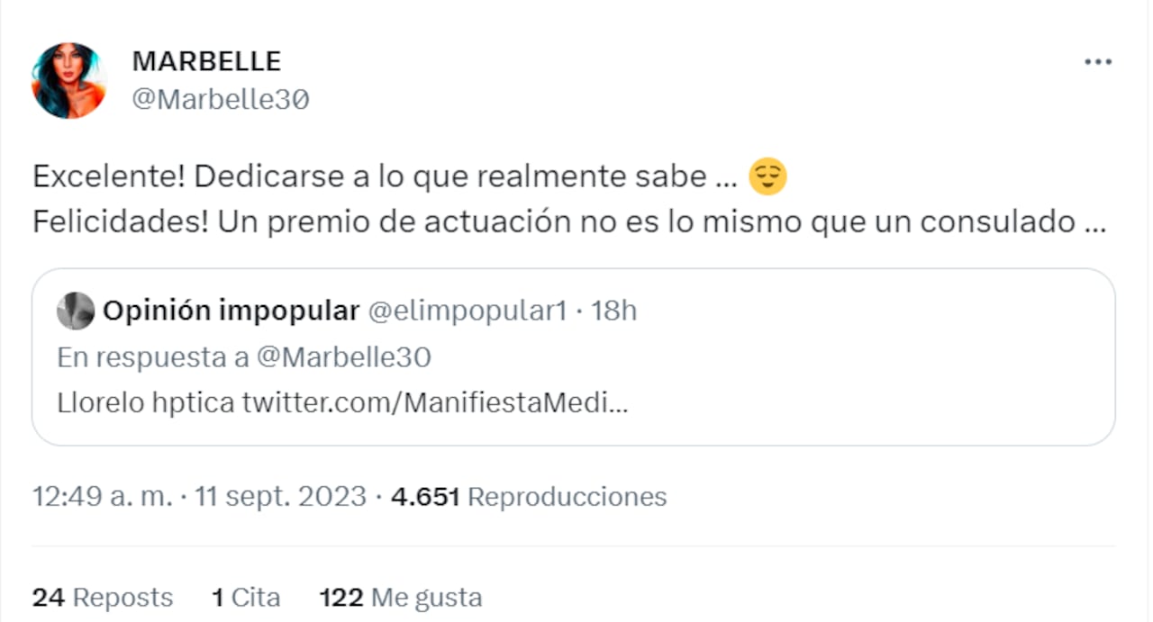 Marbelle envió mensaje felicitando a Margarita Rosa por su premio en Venecia.