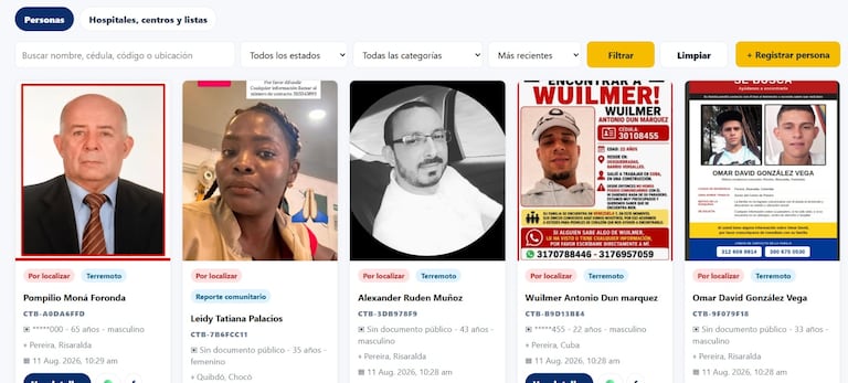 El portal Colombia Te Busca permite registrar información de personas cuyo paradero se desconoce tras la emergencia.