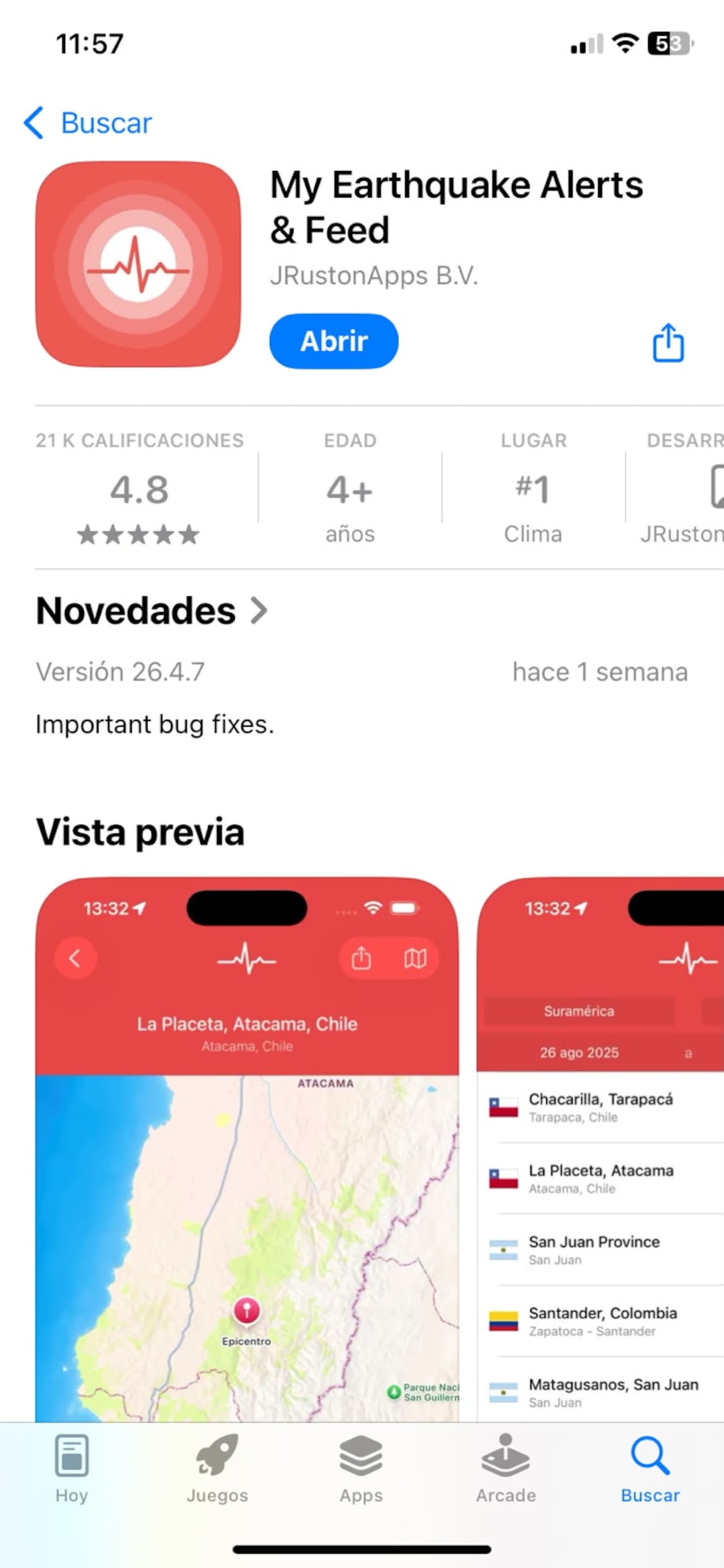 La aplicación My Earthquake Alerts & Feed permite configurar notificaciones relacionadas con la actividad sísmica.