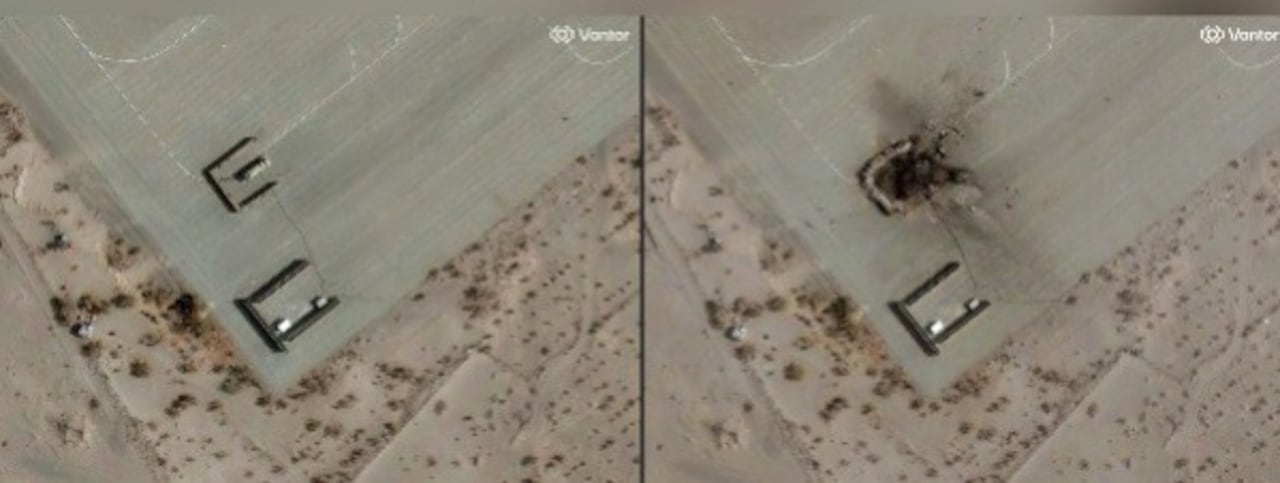 Daños en el sistema de radar en la base aérea de Zahedan, en el este de Irán.