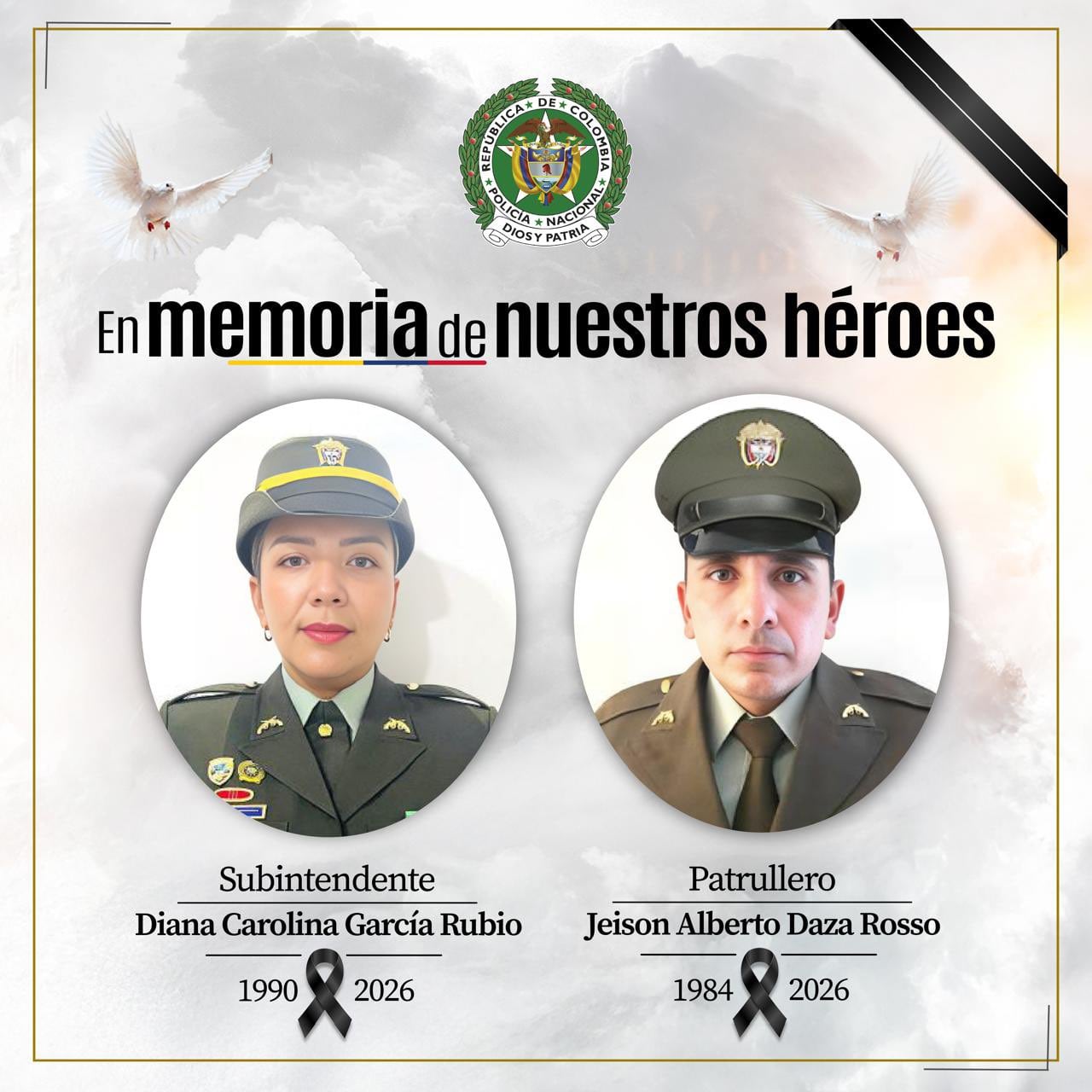 La subintendente Diana Carolina García y el patrullero Jeison Alberto Daza fueron las víctimas.