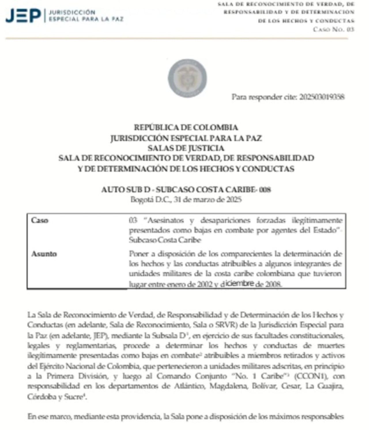 El informe de la JEP en el que nombran a Paz Cardona.