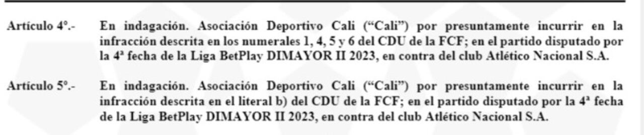 Indagaciones que se le realizan al Deportivo Cali por lo ocurrido