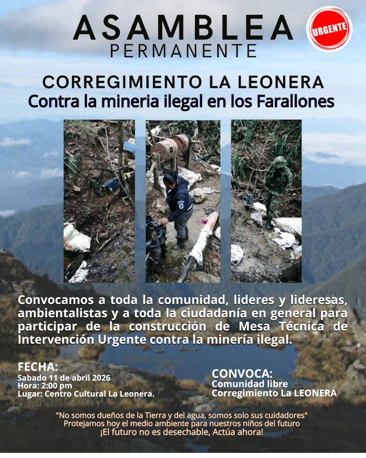 Habitantes de La Leonera convocan mesa técnica contra minería ilegal