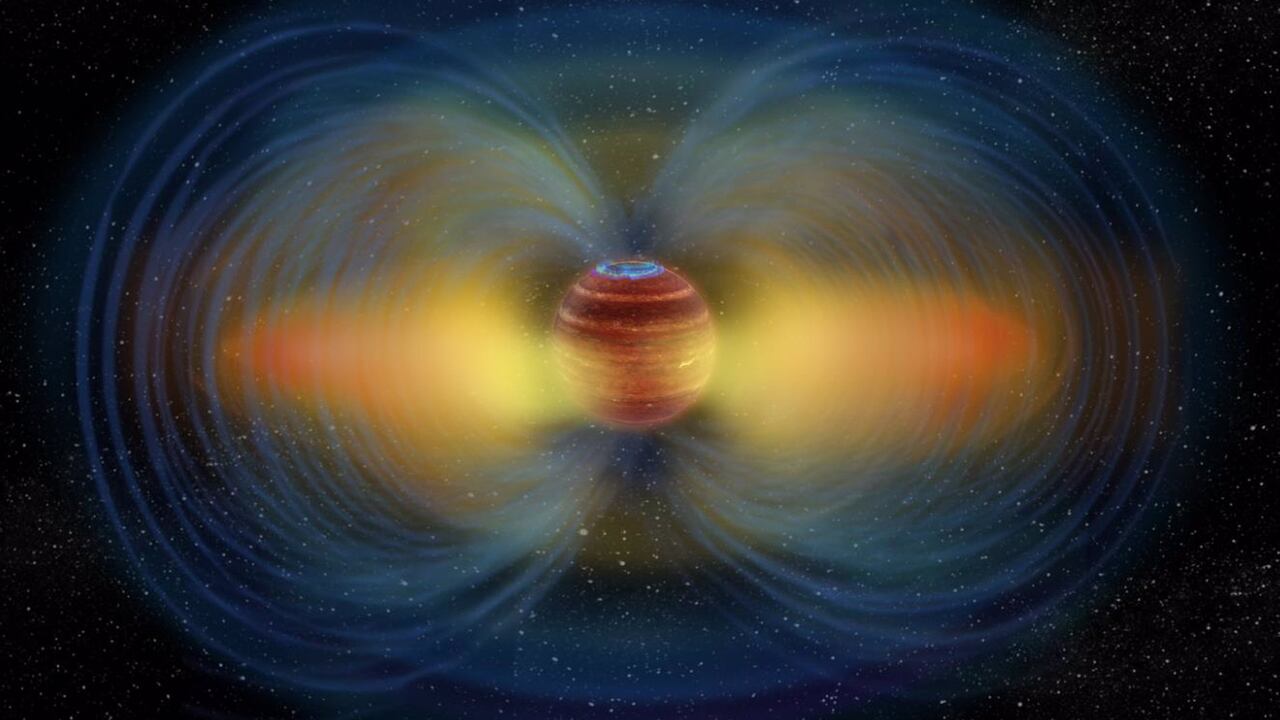 Ilustración de la aurora y el cinturón de radiación en la estrella enana ultrafría objeto del estudio
