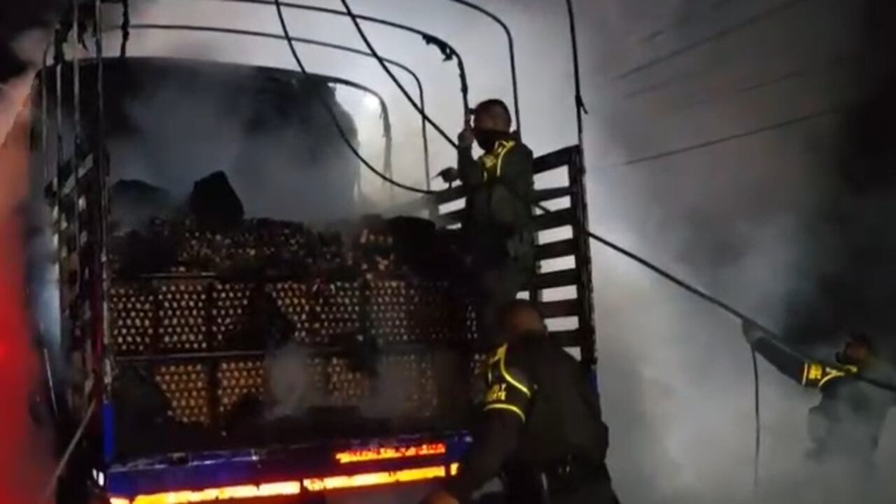 La carga de huevo terminó salvaguardada gracias a la intervención de los policías, quienes salieron en ayuda del conductor de este camión.