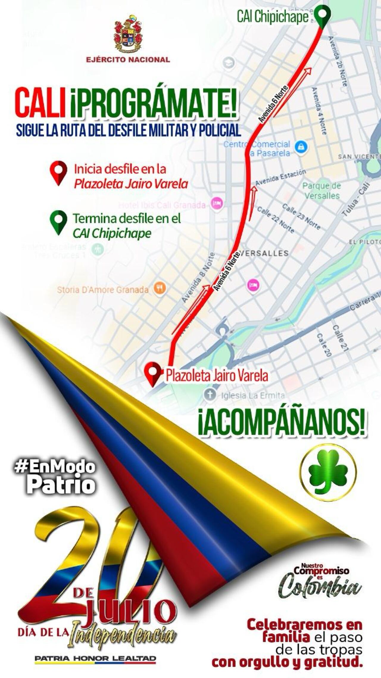 Esta es la ruta del desfile militar del 20 de julio en Cali.