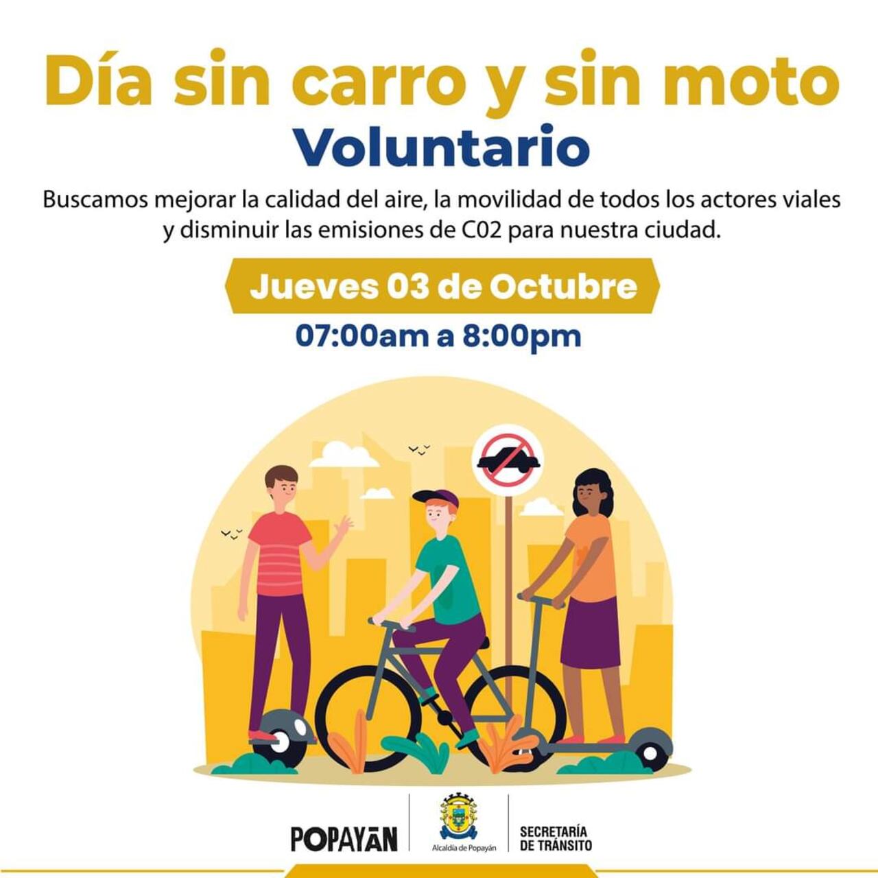 En la capital del Cauca, las autoridades buscan con la medida de Sin carro y sin moto mejorar la movilidad y contrarrestar la contaminación ambiental.