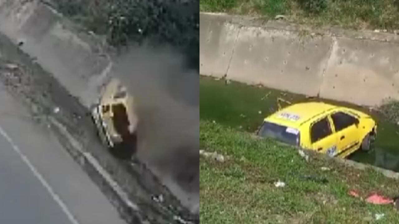 Taxi cayó por accidente en un canal de aguas residuales, luego de huir de un grupo de ladrones en El Vallado.