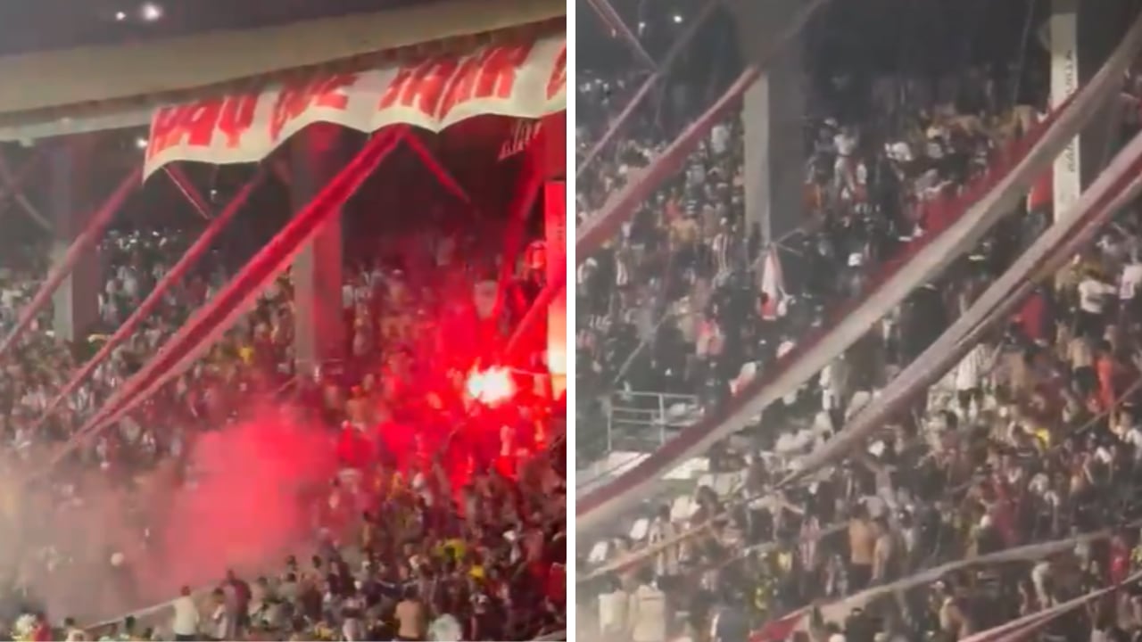 Desmanes en la tribuna del estadio Romelio Martínez de Barranquilla.