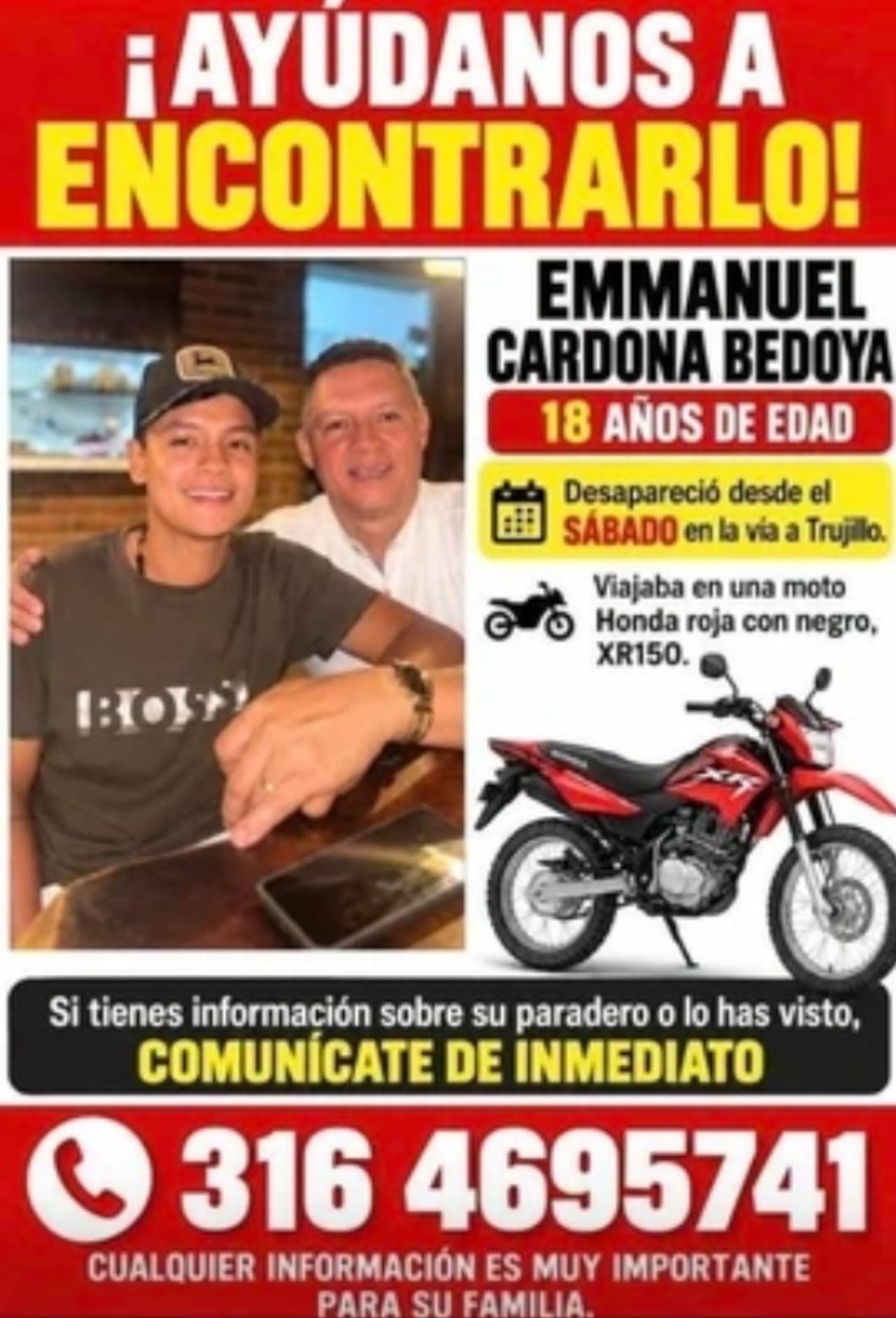 Joven desaparecido en Trujillo, Valle
