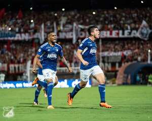 Daniel Ruiz celebra el gol que le dio el empate a Millonarios sobre el Cùcuta Deportivo, en la vuelta de la semifinal de la Copa Colombia 2023.