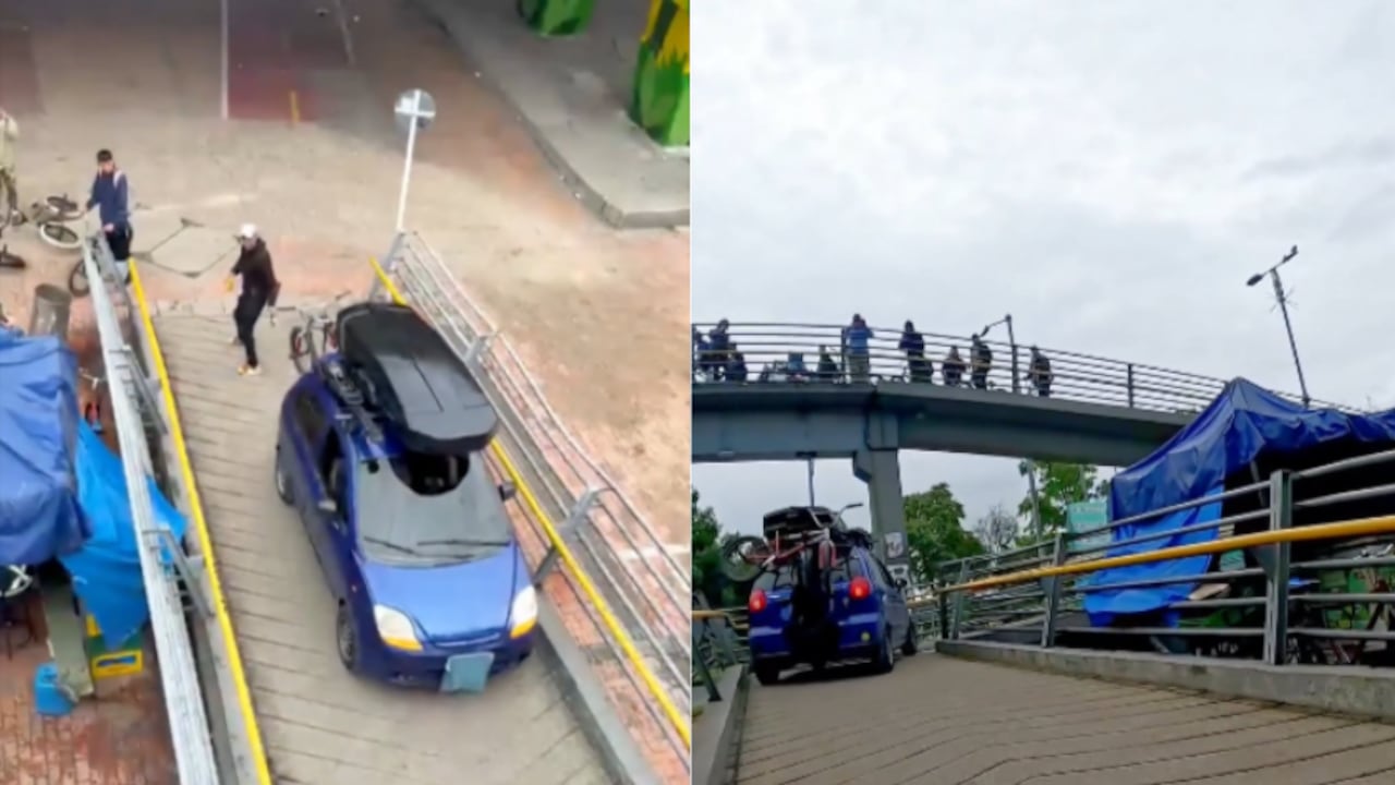 Un video difundido en redes sociales muestra el momento en que varios hombres intentan subir un automóvil a un puente peatonal en Bogotá, una maniobra que generó rechazo entre los ciudadanos.