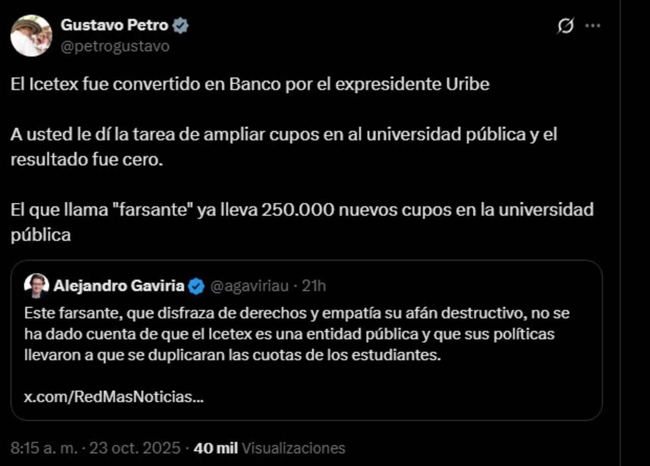Esta fue la respuesta de Gustavo Petro a Alejandro Gaviria.