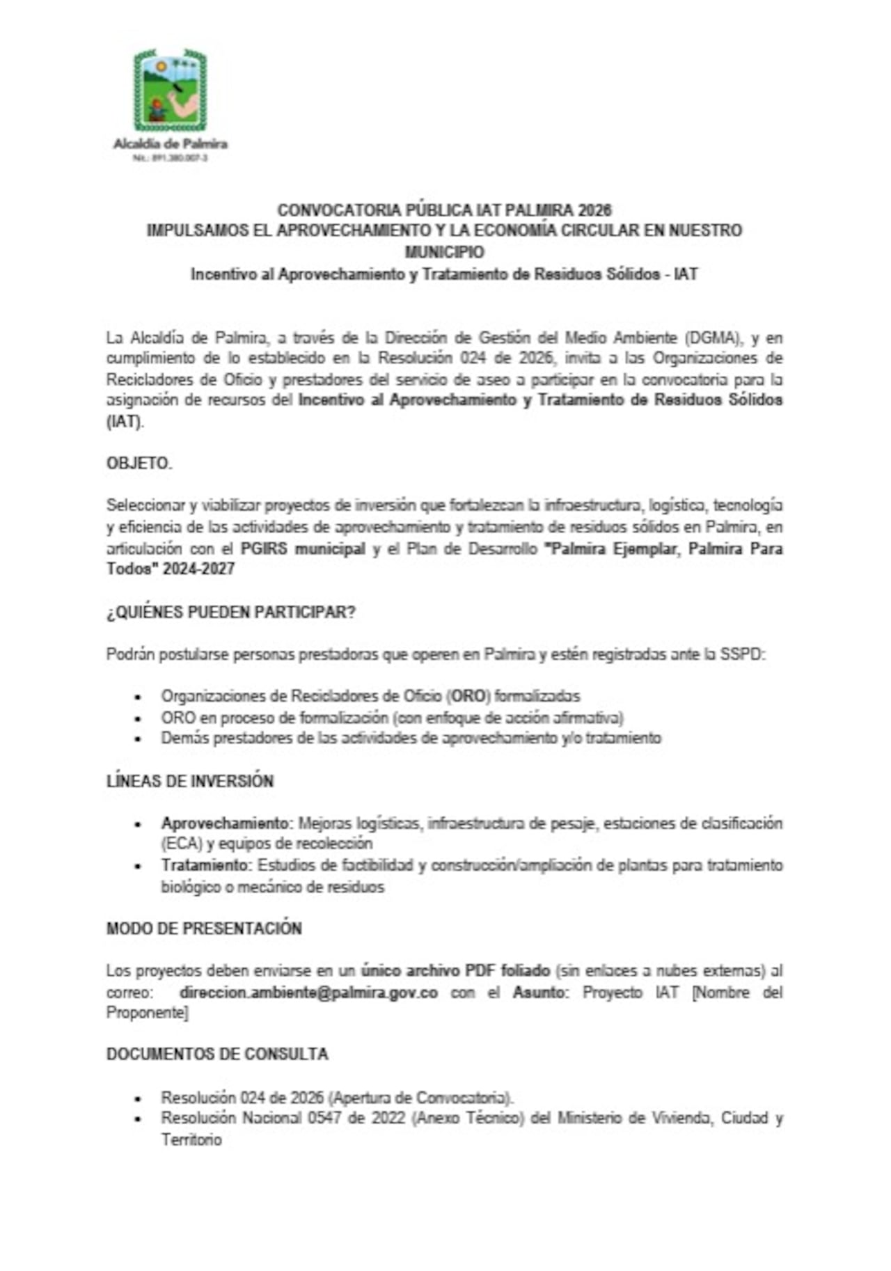 Palmira financiará proyectos de reciclaje, tratamiento y aprovechamiento de residuos sólidos