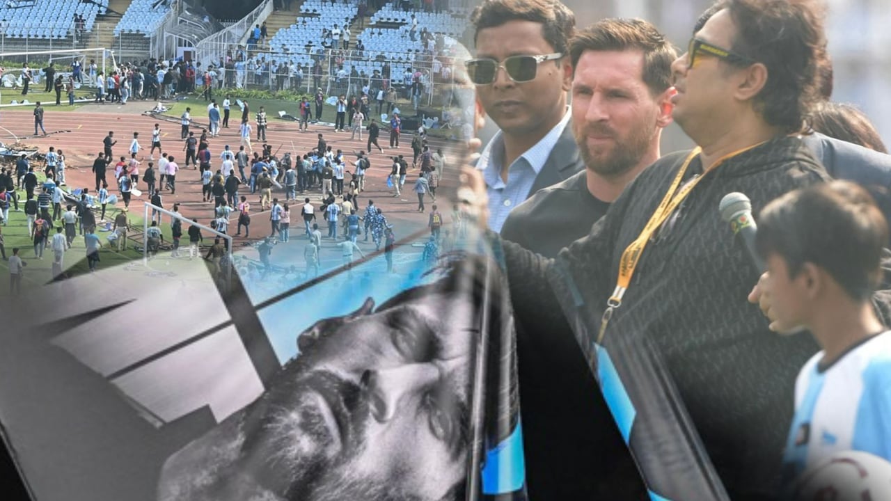 Fanáticos enojados recurren al vandalismo en el Estadio Salt Lake en Calcuta tras breve visita de Lionel Messi.
