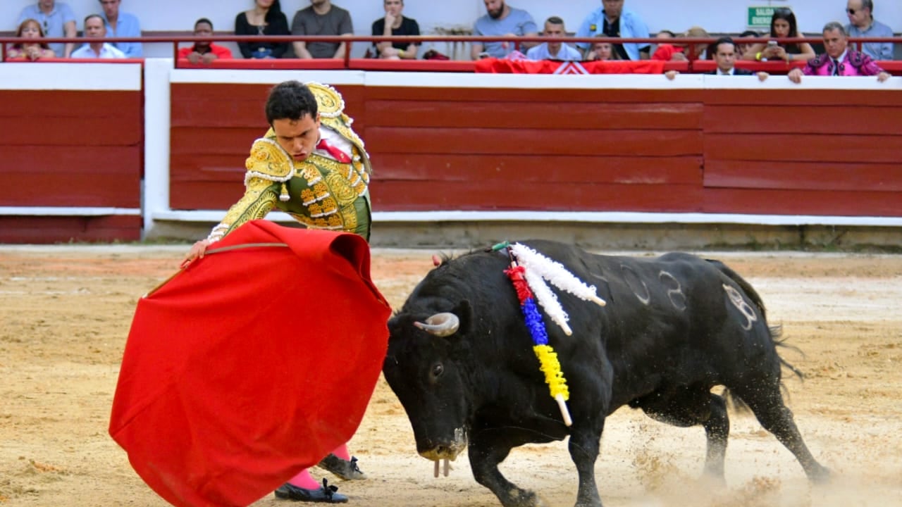 El colombiano Juan de Castilla, durante la lidia de uno de sus ejemplares en la primera corrida de abono de la Feria de Cali.