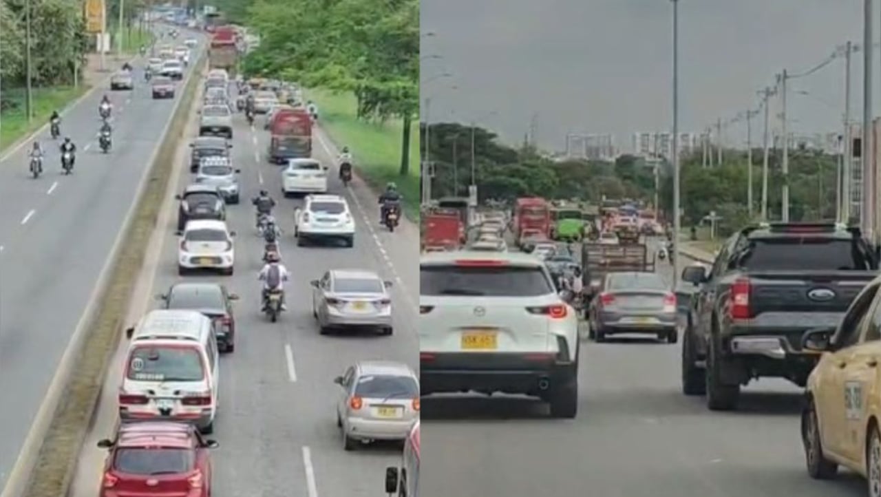 A las 9:11 a.m. se reporta un trancón en la entrada a Cali por la vía Panamericana, desde Zona América hasta Jardín Plaza. Miércoles 11 de febrero de 2026,.