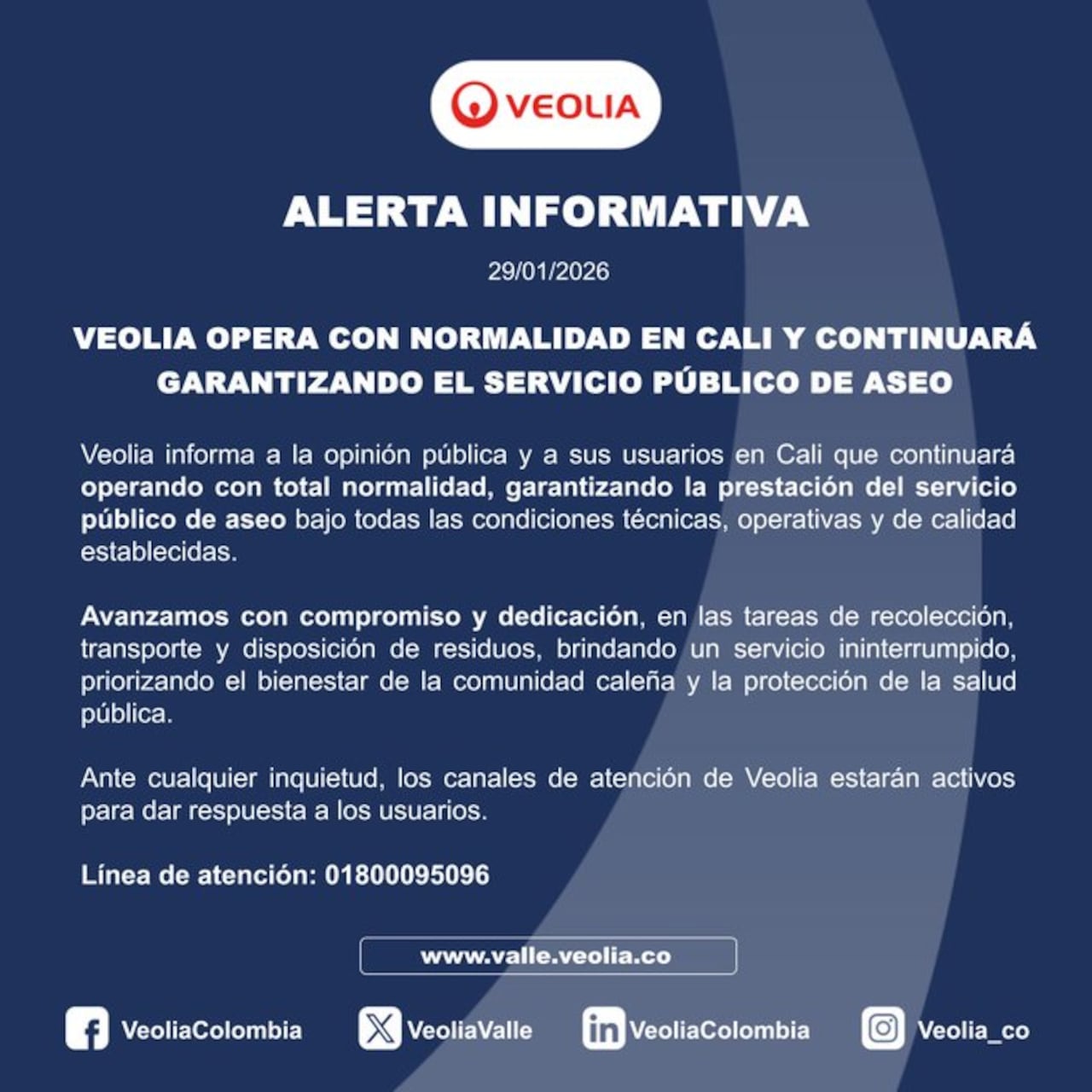 Alerta informativa emitida por Veolia.
