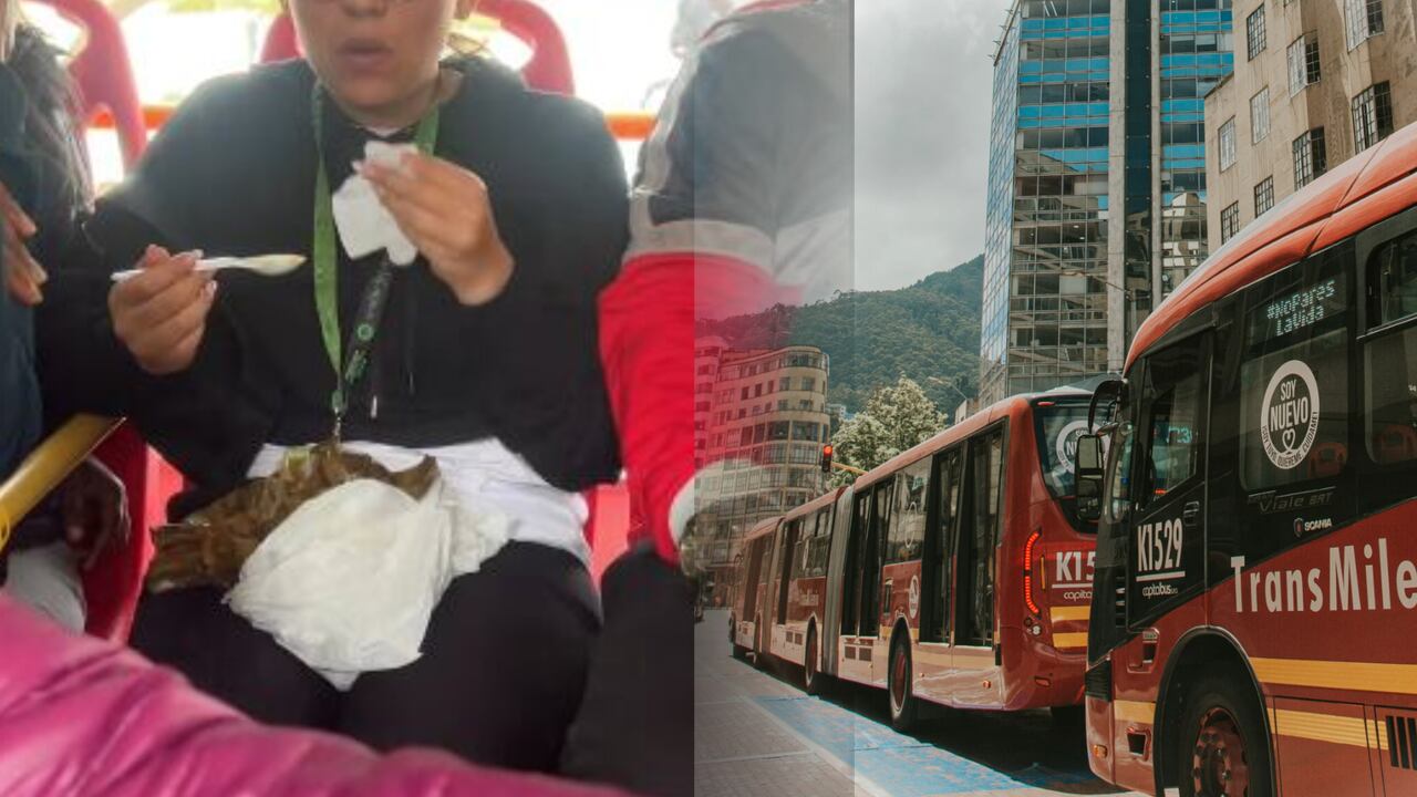 Una mujer fue grabada mientras desayunaba un tamal a bordo de un bus articulado del sistema Transmilenio en Bogotá.