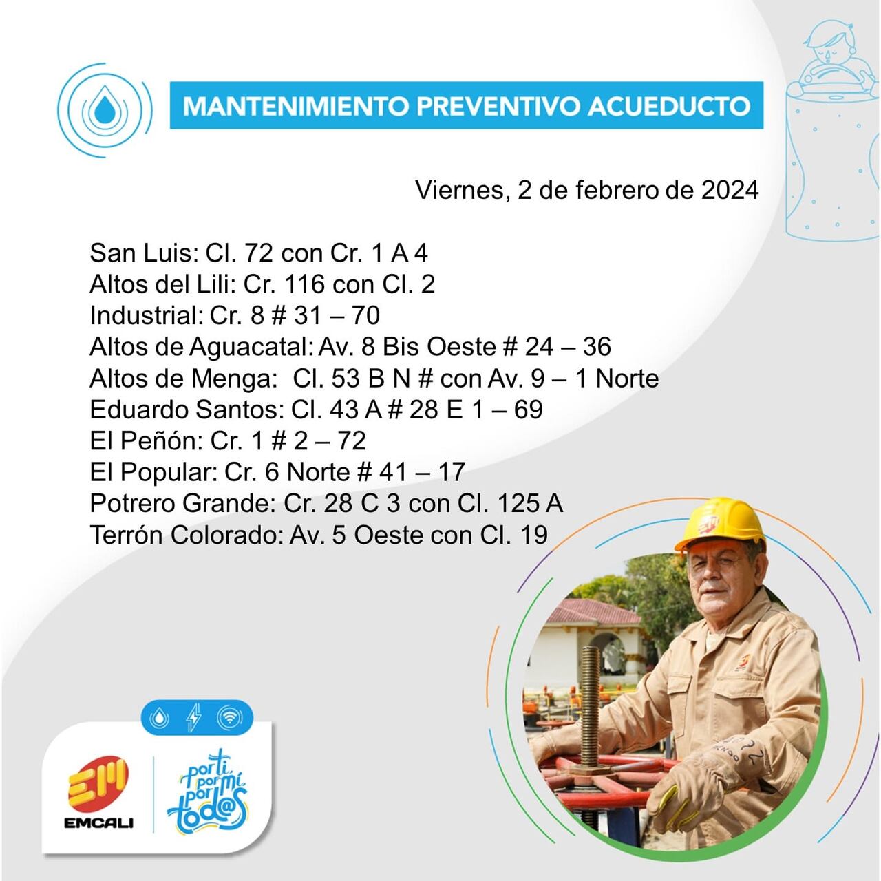 Estos son los cortes de energía programados para este viernes, 2 de febrero.