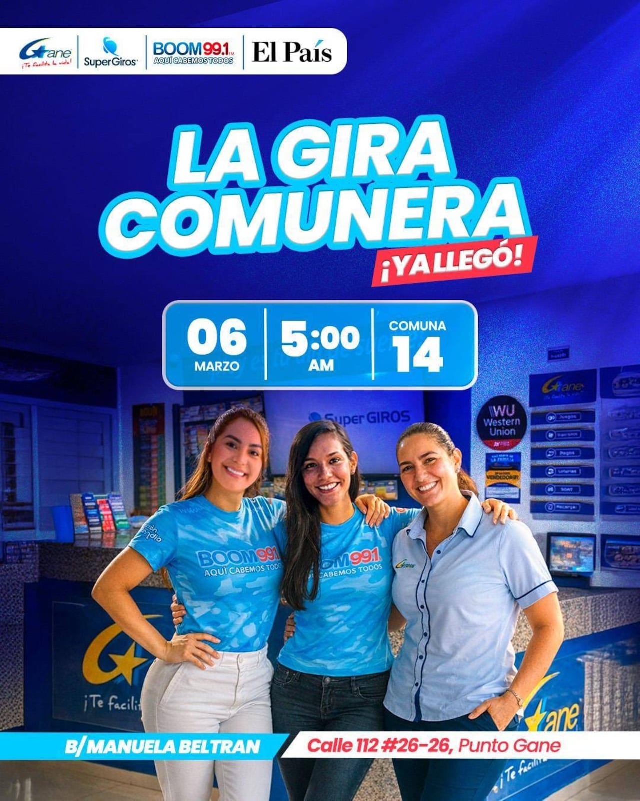 Gira Comunera de este viernes 6 de marzo que se llevará a cabo en la Comuna 14 de Cali.