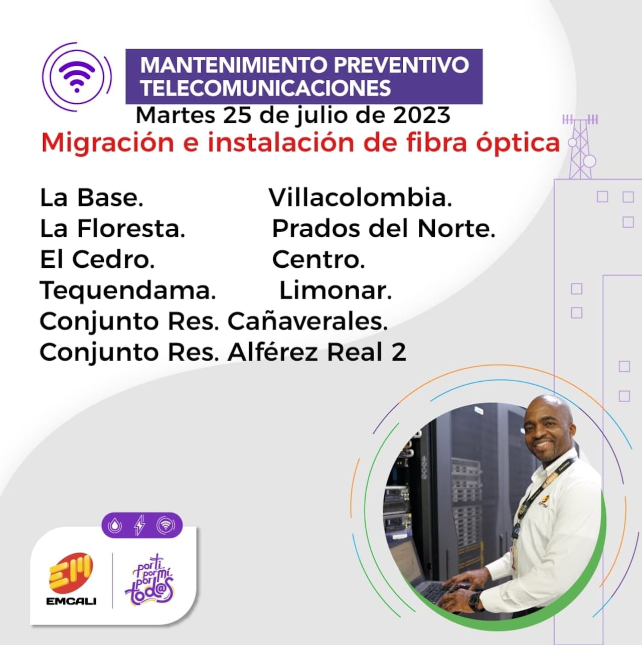 En estos sectores de Cali habrá labores de mantenimiento de los servicios de telecomunicaciones este martes.