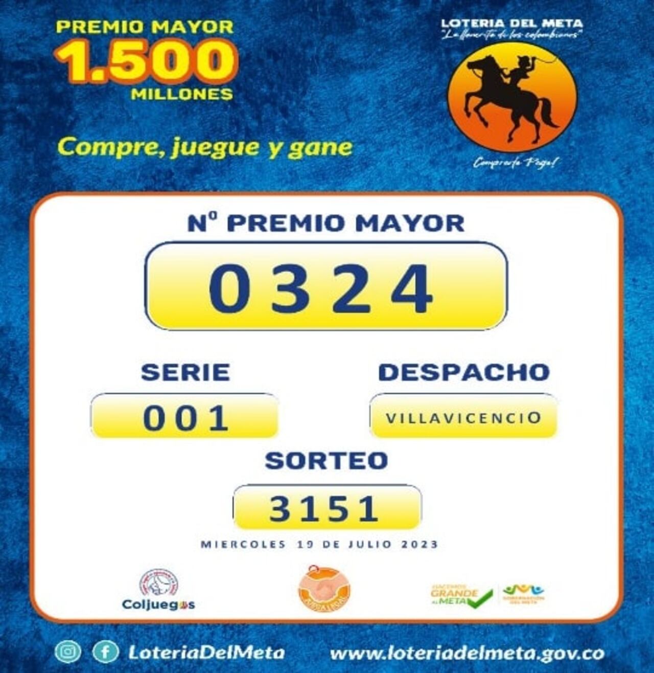 Resultados de la Lotería del Meta / 19 de julio 2023.