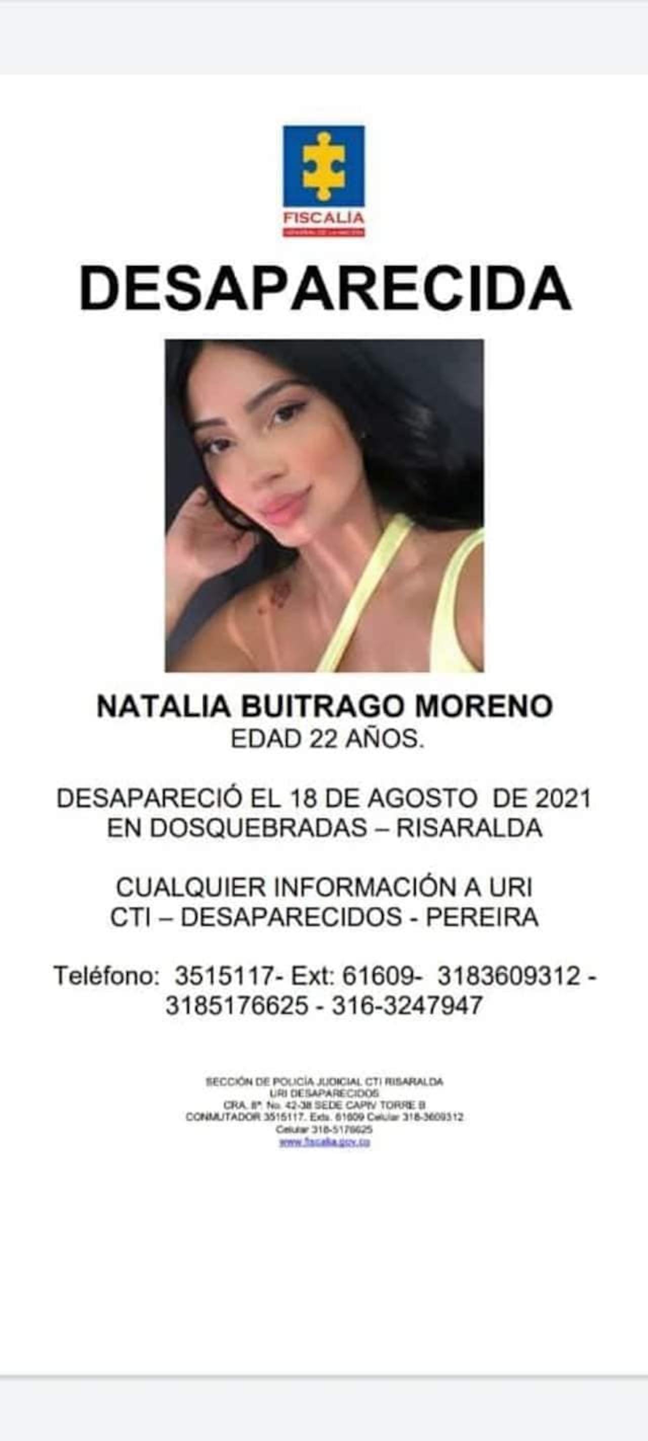 La joven desapareció en Cartagena en 2021.