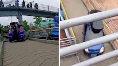 Vehículo intentó subir por un puente peatonal este jueves 23. Julio.