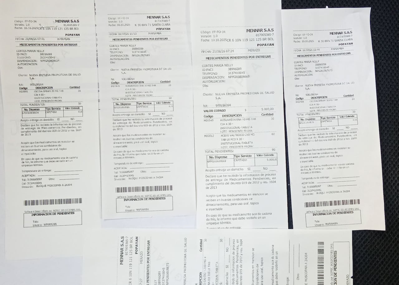 María Nelly Cortés es una de las tantas abuelas que solo recibe tirillas de medicamentos por entregada cuando se acerca a dispensario Mennar en Popayán.