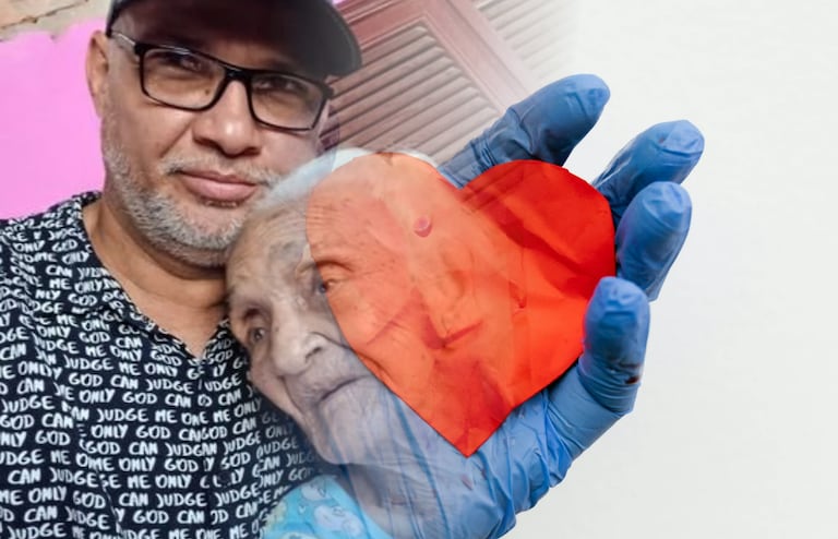 Luis Carlos Mejía, de 53 años, se quedó solo a cargo de su madre de 97 años con demencia senil.