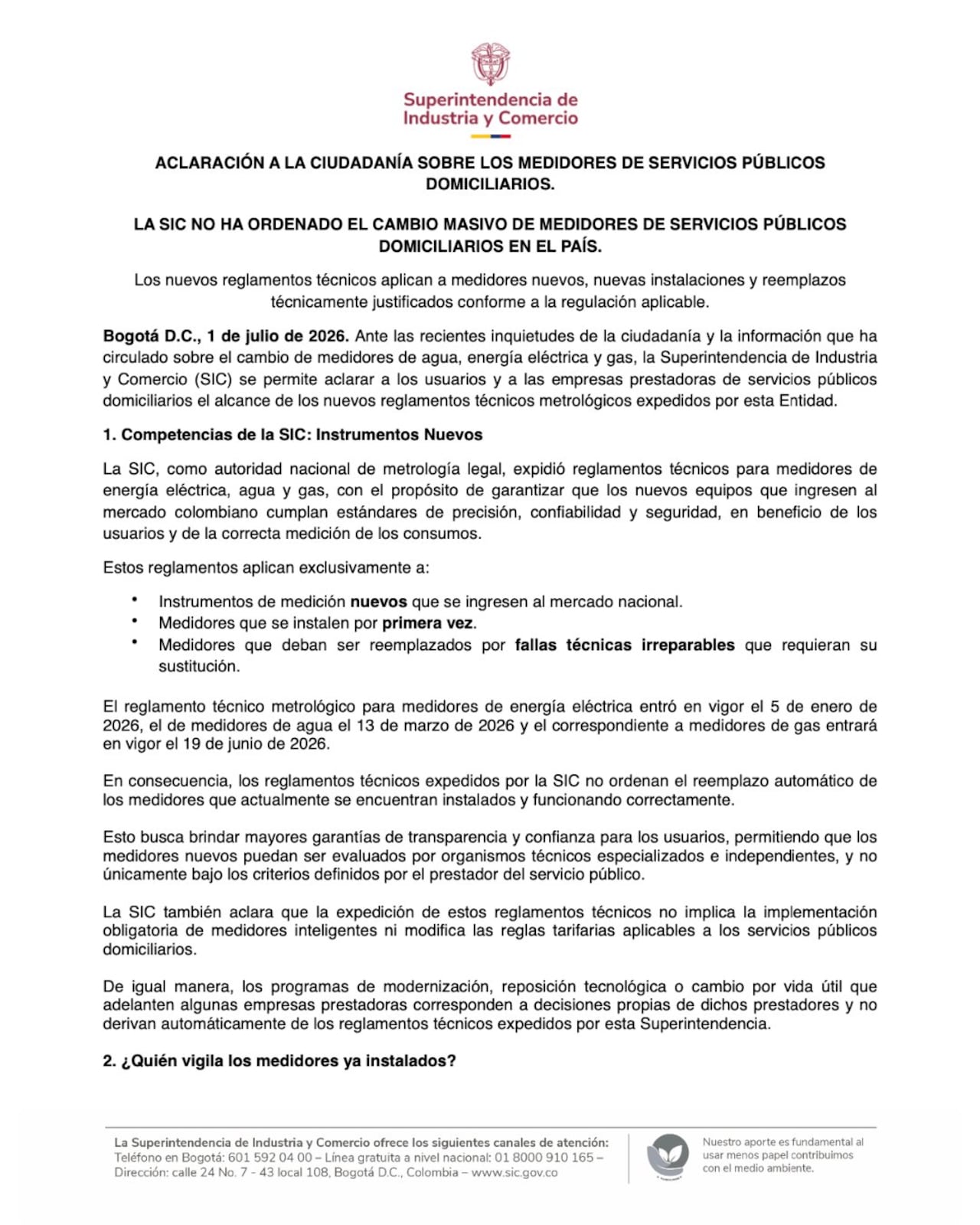 SIC habla sobre la reglamentación del reemplazo automático de los medidores.