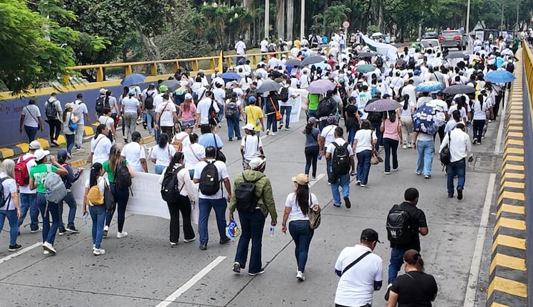 Paro nacional de Fecode este 15 de abril: manifestantes llegan a la plazoleta de San Francisco en Cali.