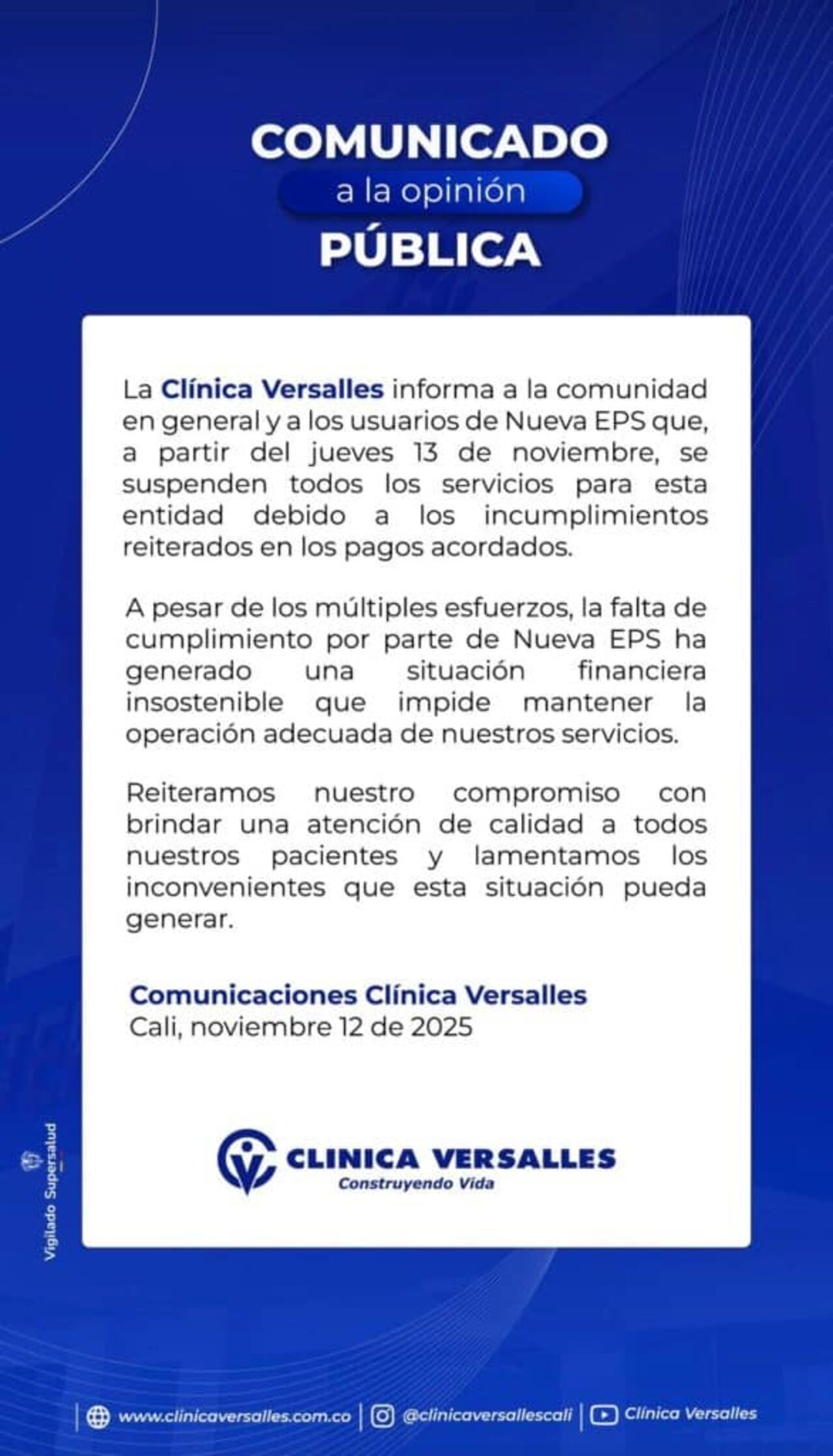 Comunicado emitido por la institución.