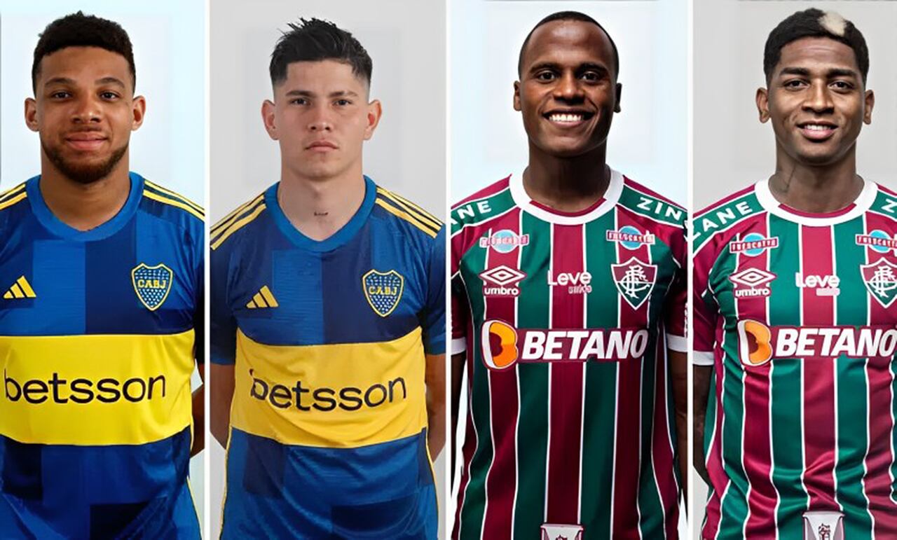 De izquierda a derecha: Frank Fabra, Jorman Campuzano (jugadores de Boca Juniors); Jhon Arias y Yony González (Fluminense), los colombianos en la final de la Copa Libertadores.
