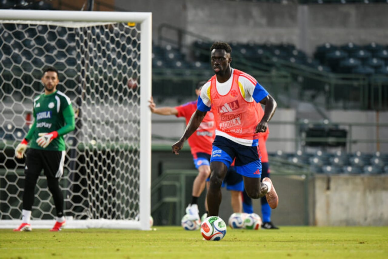 Dávinson Sánchez (der.) y Camio Vargas (izq.) durante el primer entrenamiento de la Selección Colombia en Orlando.