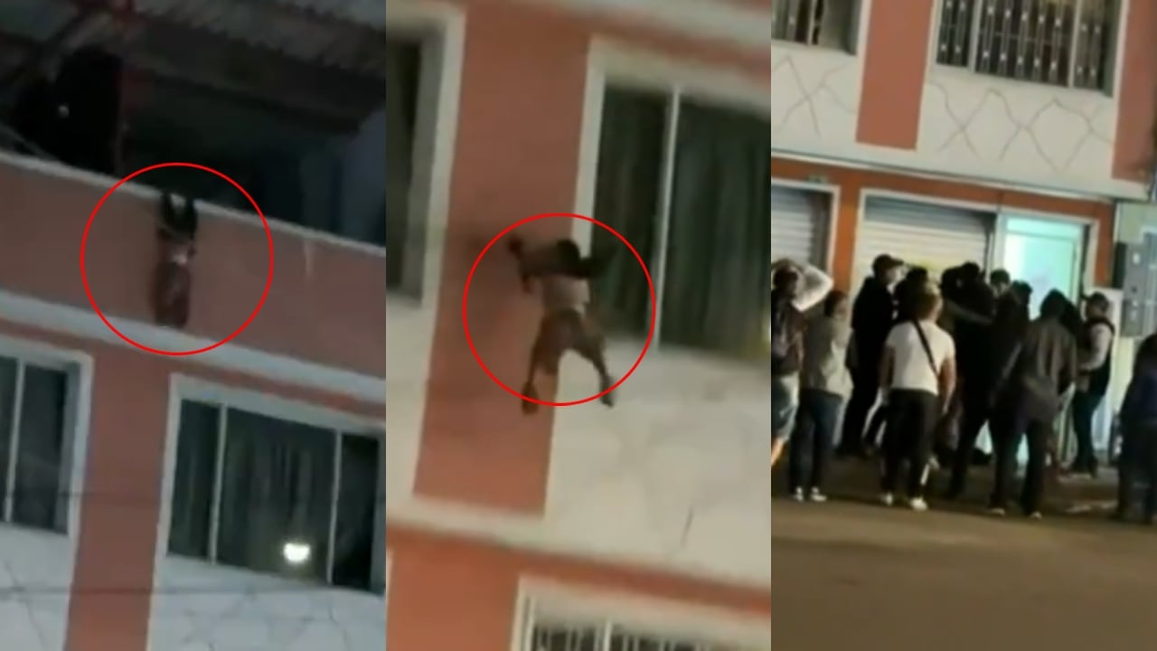 Momentos exactos en los que el niño cae, pero afortunadamente es recibido por la comunidad.