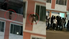 Momentos exactos en los que el niño cae, pero afortunadamente es recibido por la comunidad.