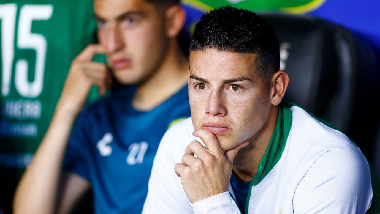 LEON, MEXICO - MARCH 30: James Rodriguez of Leon looks on from the bench during the 13th round match between Leon and Pumas UNAM as part of the Torneo Clausura 2025 Liga MX at Leon Stadium on March 30, 2025 in Leon, Mexico. (Photo by Leopoldo Smith/Getty Images)